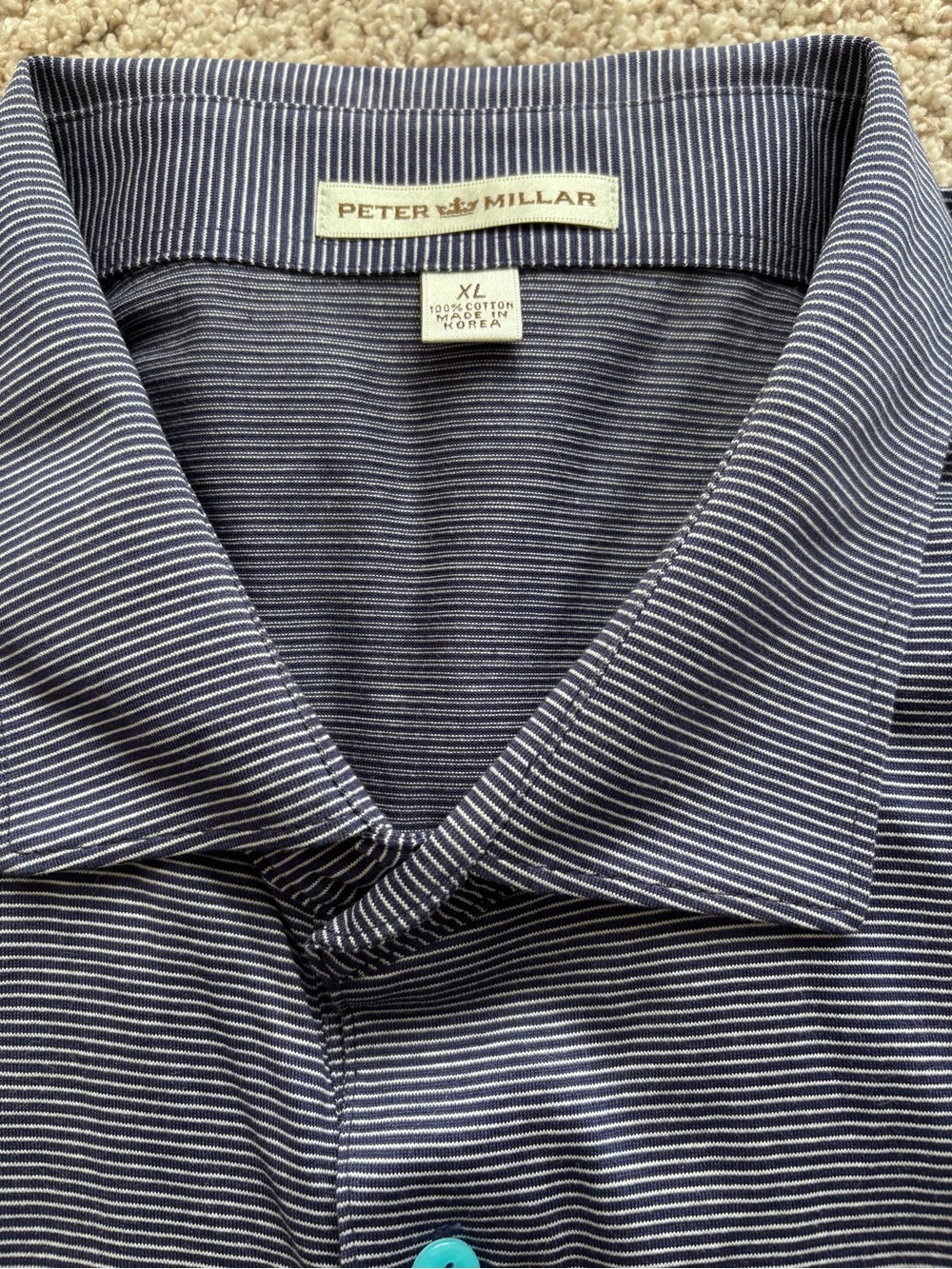 Peter Millar Polo Shirt Mens XL Navy-White Striped Short Sleeve 100% Cotton Golf - Picture 2 of 9